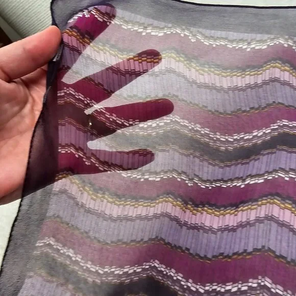 Chevron Scarf Women Square 19.75 x 18.5 Purple Vintage Sheer Zig Zag Lavender - Picture 6 of 10